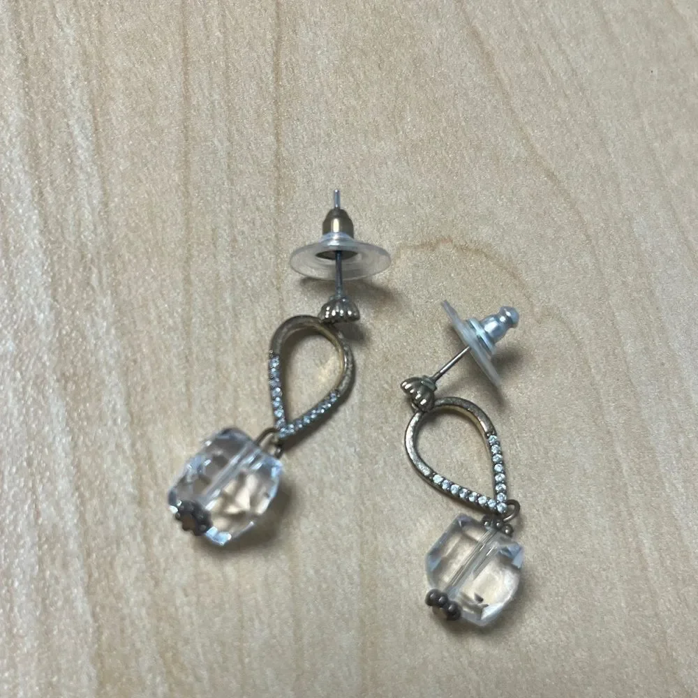 Vintage Women Elegant Faux  Silver Drop Earrings